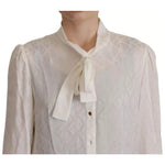 Dolce & Gabbana White Patterned Silk Ascot Collar Blouse Top TSH7824-42