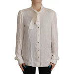 Dolce & Gabbana White Patterned Silk Ascot Collar Blouse Top TSH7824-42