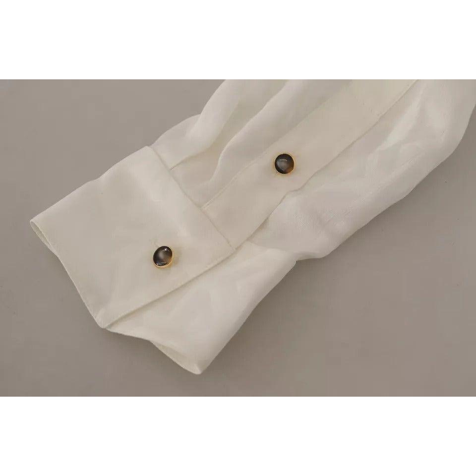 Dolce & Gabbana White Patterned Silk Ascot Collar Blouse Top TSH7824-42