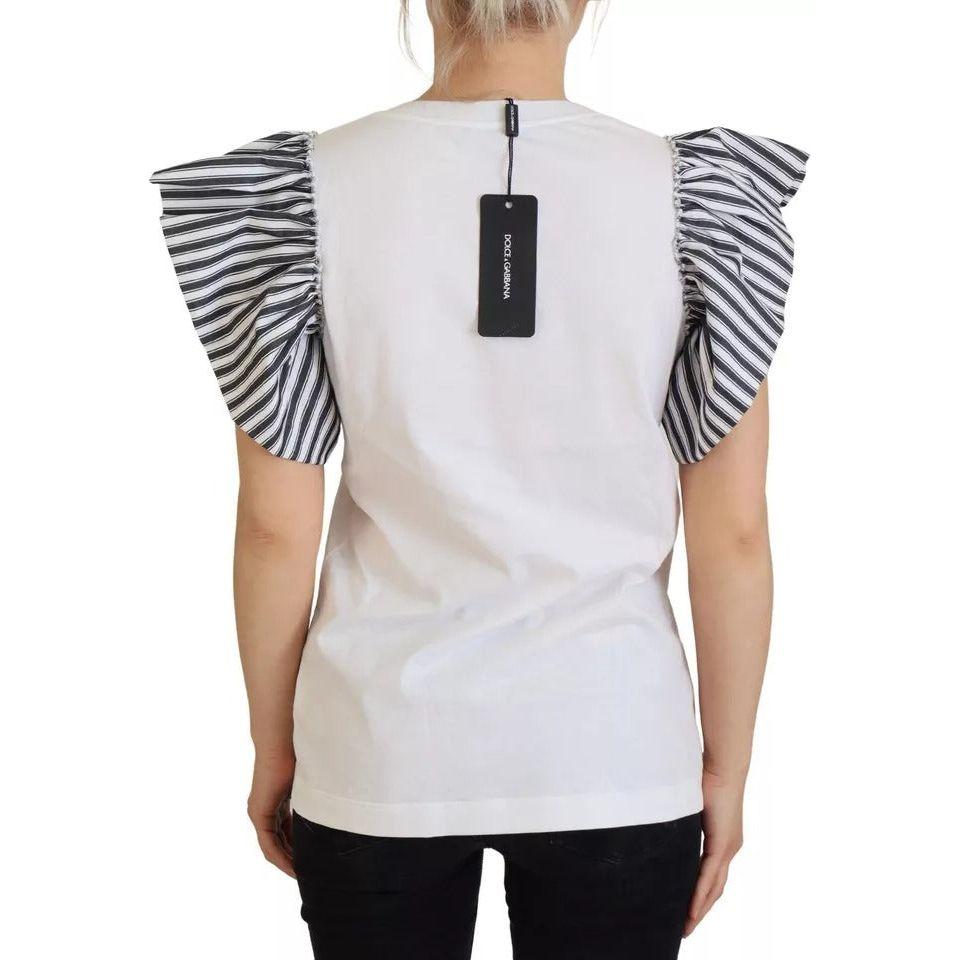 Dolce & Gabbana White Striped Short Sleeves Pullover Top TSH83940-40