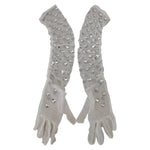 Dolce & Gabbana White Crystal Elbow Length Cotton Tulle Gloves LB3098-7.5