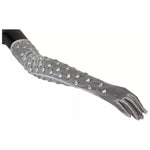 Dolce & Gabbana White Crystal Elbow Length Cotton Tulle Gloves LB3098-7.5