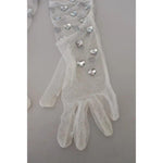 Dolce & Gabbana White Crystal Elbow Length Cotton Tulle Gloves LB3098-7.5