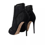 Dolce & Gabbana Black Tulle Stiletto Heels Short Boots Shoes LA10896-39
