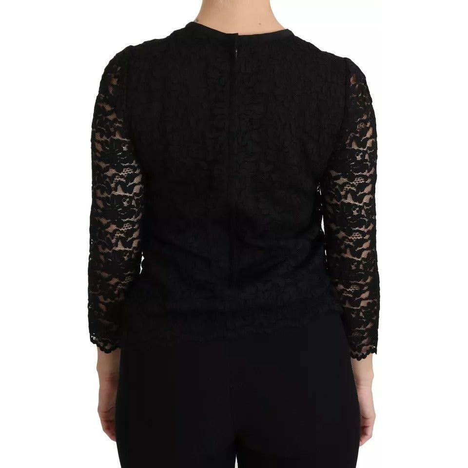 Dolce & Gabbana Black Lace Long Sleeve Blouse Nylon Top TSH4259-38