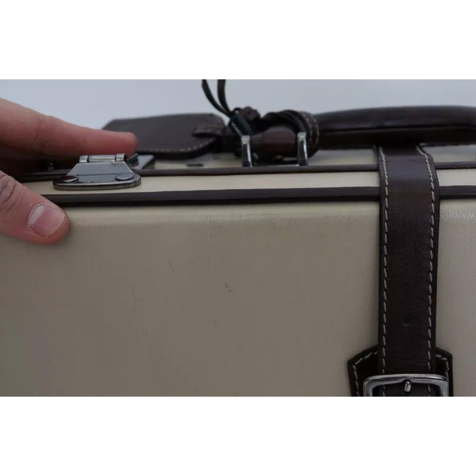 Dolce & Gabbana Brown Beige Leather Mens Travel Suitcase Luggage Bag VAS12339