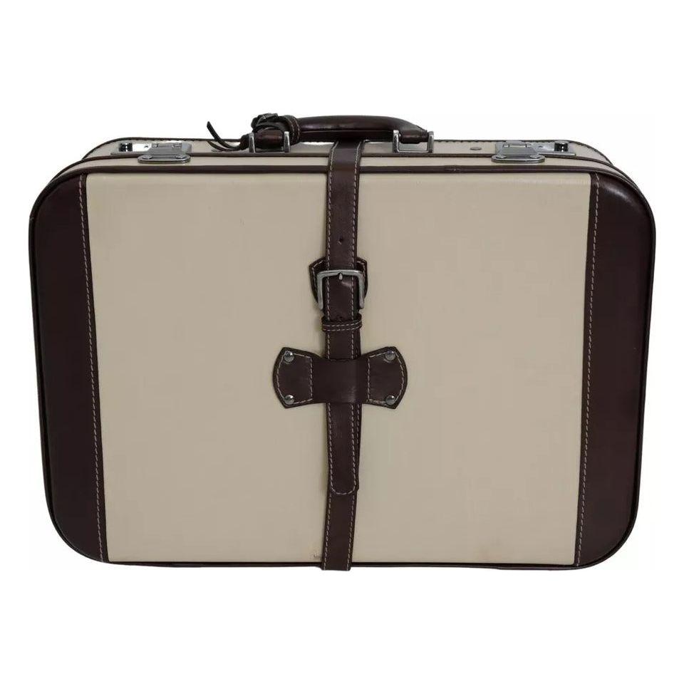 Dolce & Gabbana Brown Beige Leather Mens Travel Suitcase Luggage Bag VAS12339