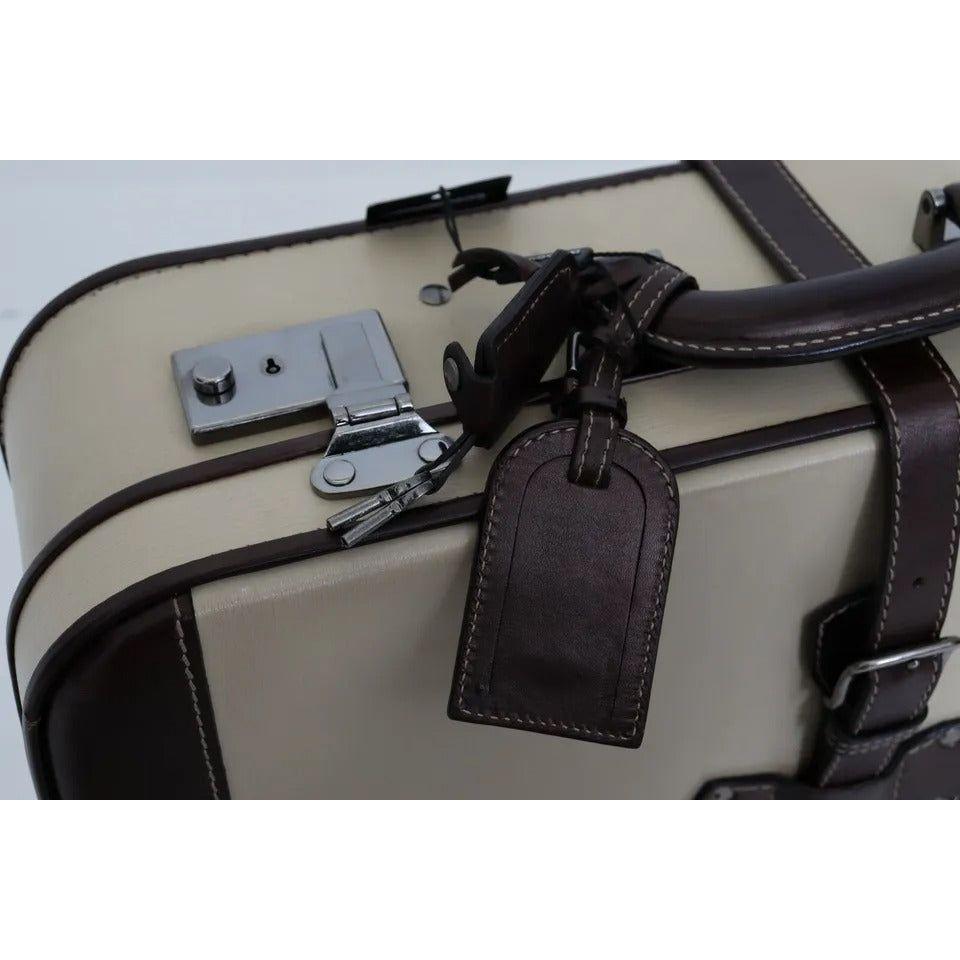 Dolce & Gabbana Brown Beige Leather Mens Travel Suitcase Luggage Bag VAS12339