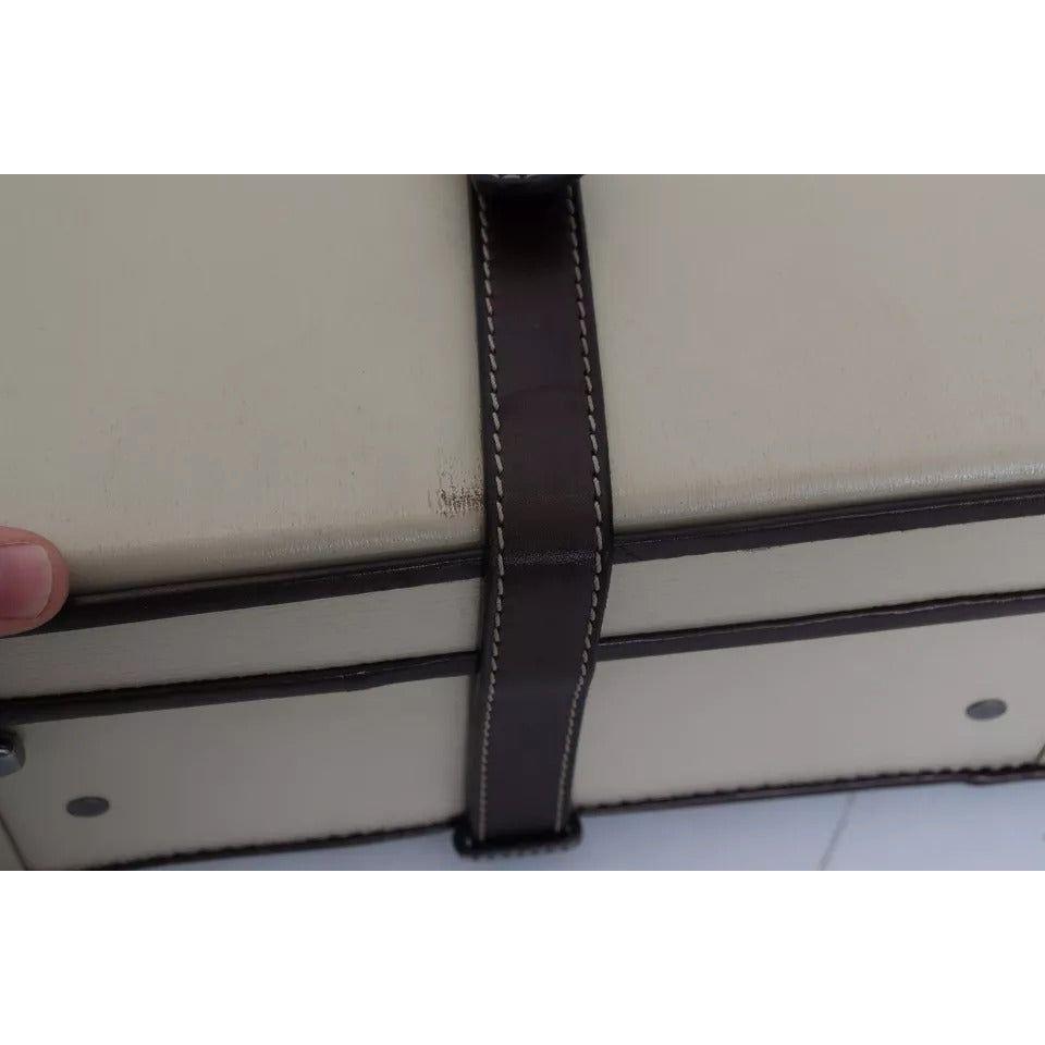 Dolce & Gabbana Brown Beige Leather Mens Travel Suitcase Luggage Bag VAS12339