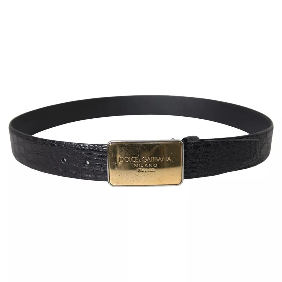 Dolce & Gabbana Black Exotic Leather Gold Metal Buckle Belt BEL64642-95