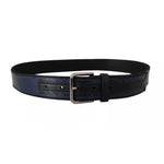 Dolce & Gabbana Blue Black Logo Print Silver Buckle Belt -90