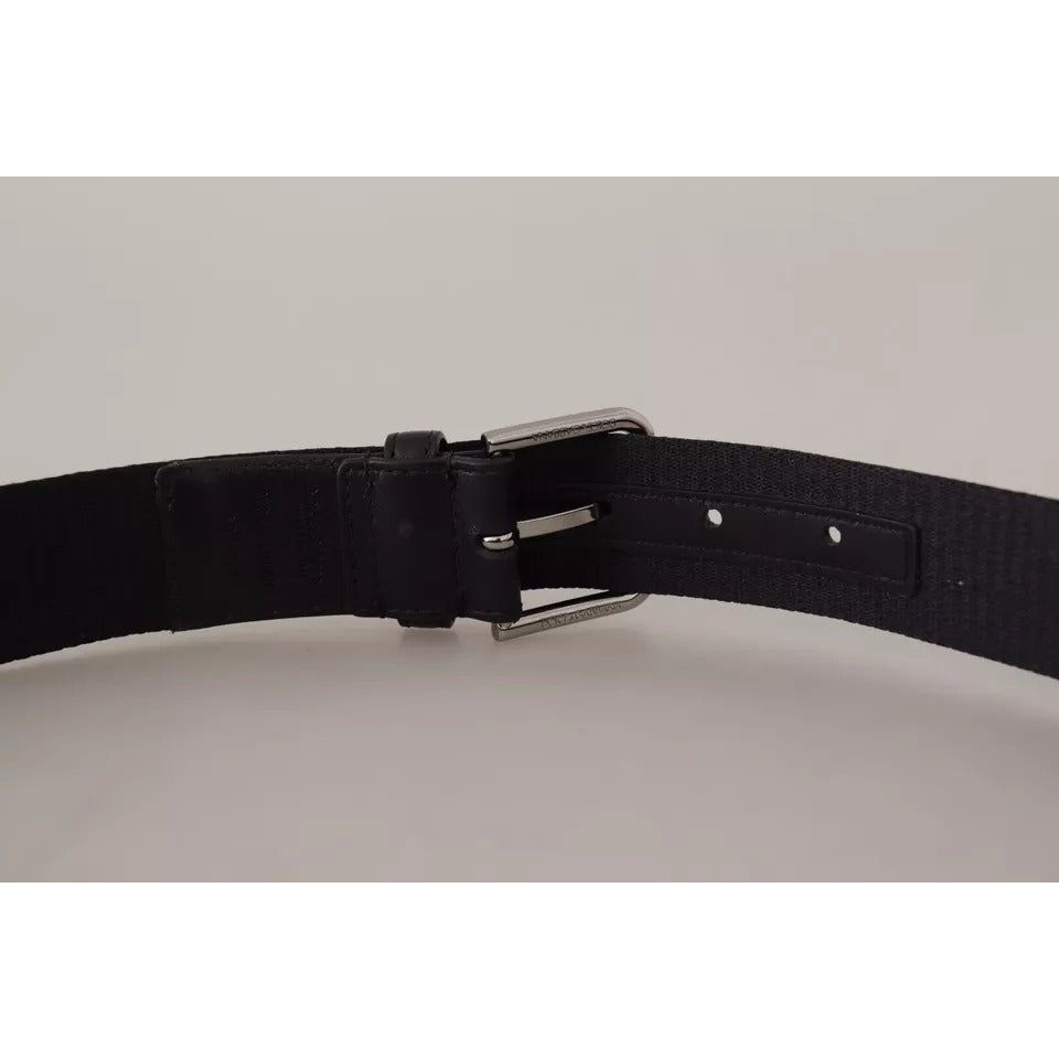 Dolce & Gabbana Blue Black Logo Print Silver Buckle Belt -90