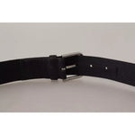 Dolce & Gabbana Blue Black Logo Print Silver Buckle Belt -90