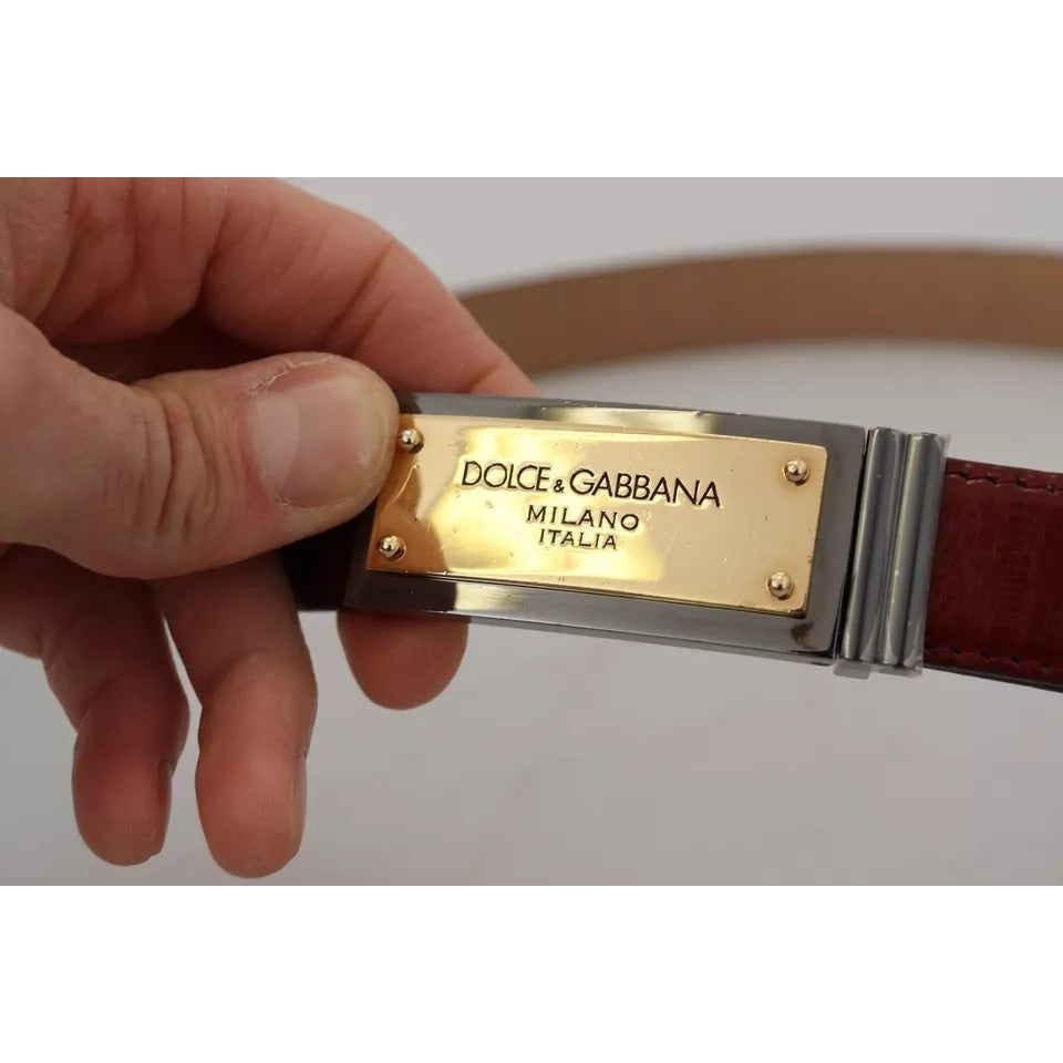 Dolce & Gabbana Brown Leather Gold Engraved Metal Buckle Belt BEL8926-90