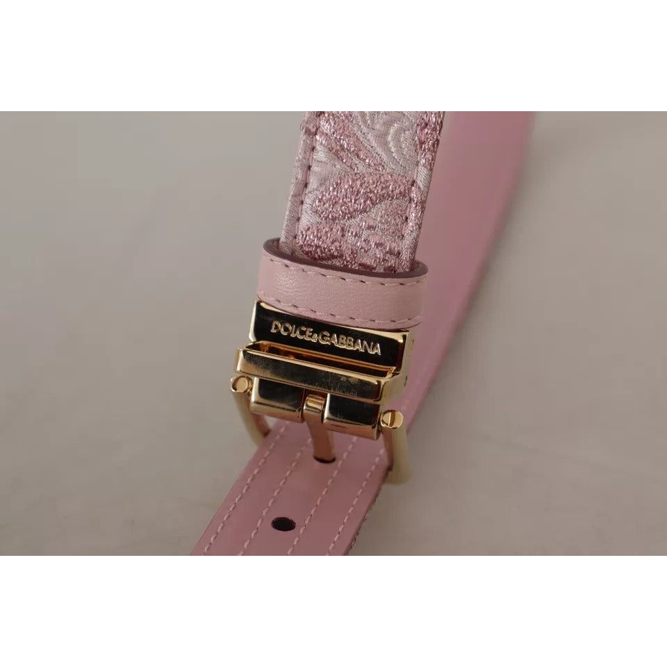 Dolce & Gabbana Pink Jaquard Embroidered Gold Tone Metal Buckle Belt WNB103-75