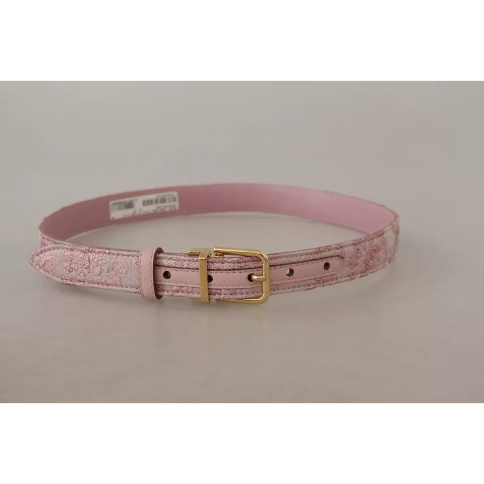 Dolce & Gabbana Pink Jaquard Embroidered Gold Tone Metal Buckle Belt WNB103-75