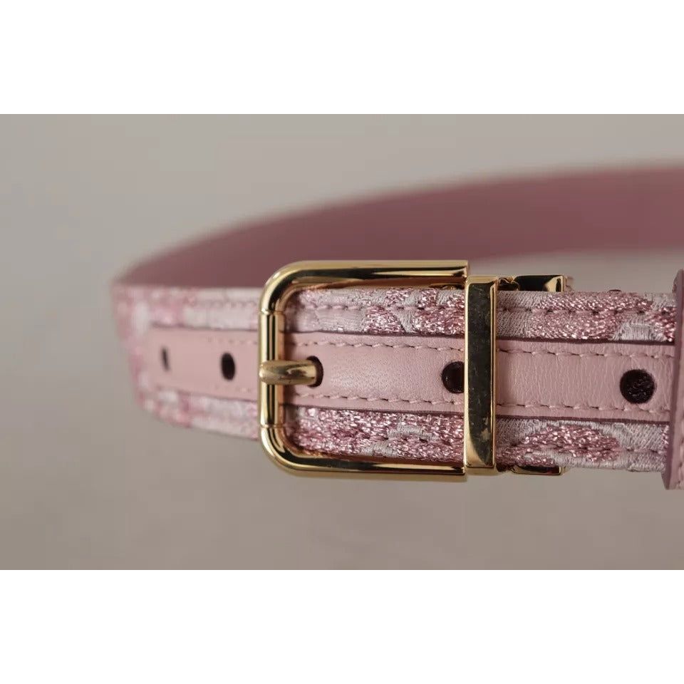 Dolce & Gabbana Pink Jaquard Embroidered Gold Tone Metal Buckle Belt WNB103-75