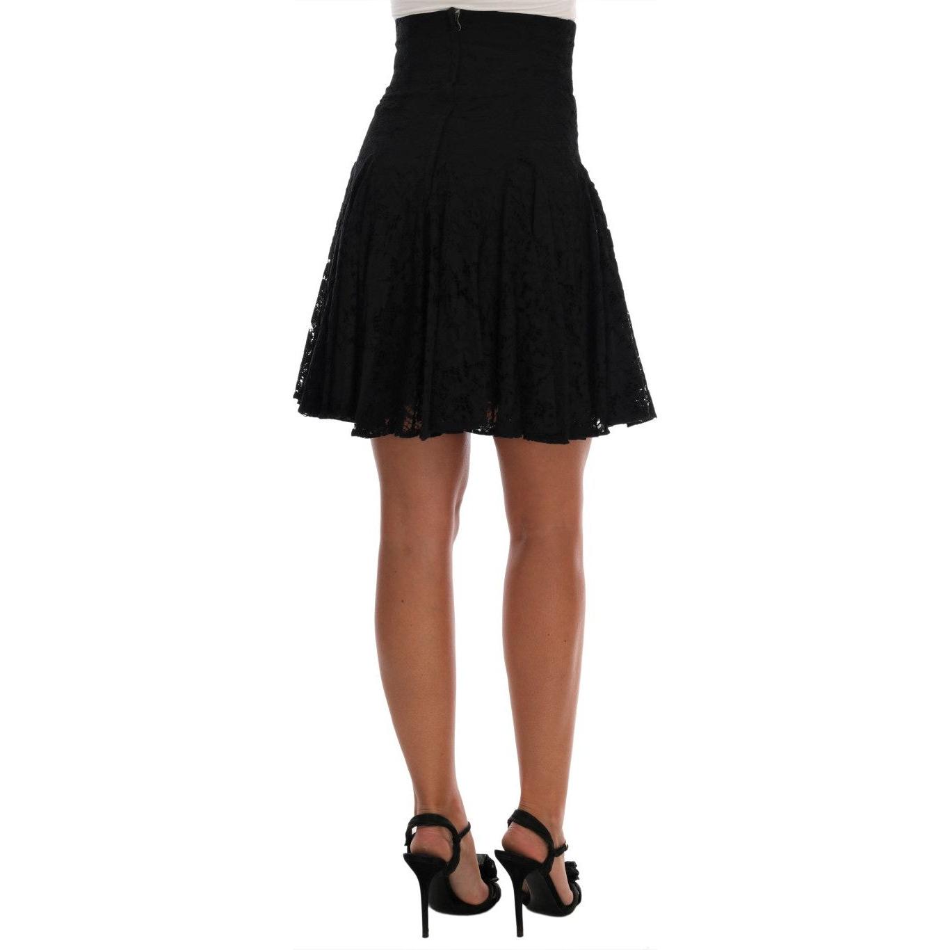 Dolce & Gabbana Black Floral Cutout Lace A-Line Skirt SKI1041-1