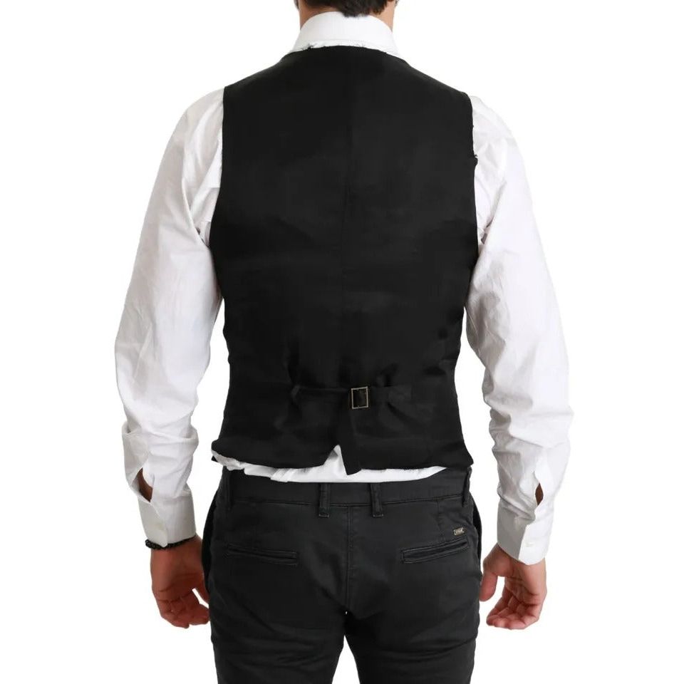 Dolce & Gabbana Black Solid STAFF Slim Fit Waistcoat Vest TSH4069-44