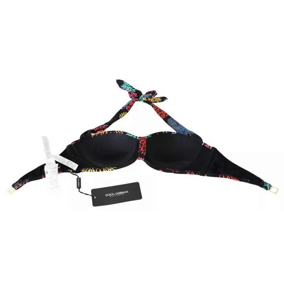 Dolce & Gabbana Black Corals Print Swimsuit Beachwear Bikini Top BIK1229-1