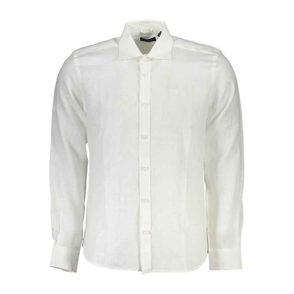 North Sails Elegant White Linen Long-Sleeved Shirt NO-21634-L-FBB-205