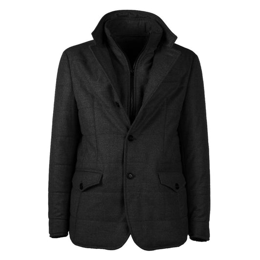 Made in Italy Black Wool Men's Jacket with Cashmere Touch