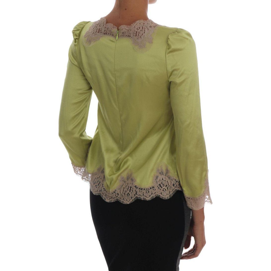 Dolce & Gabbana Green Silk Stretch Blouse Top TSH1439-4