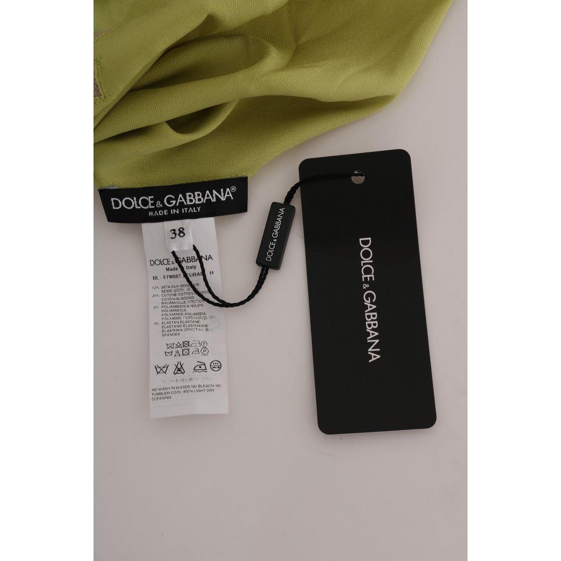 Dolce & Gabbana Green Silk Stretch Blouse Top TSH1439-4
