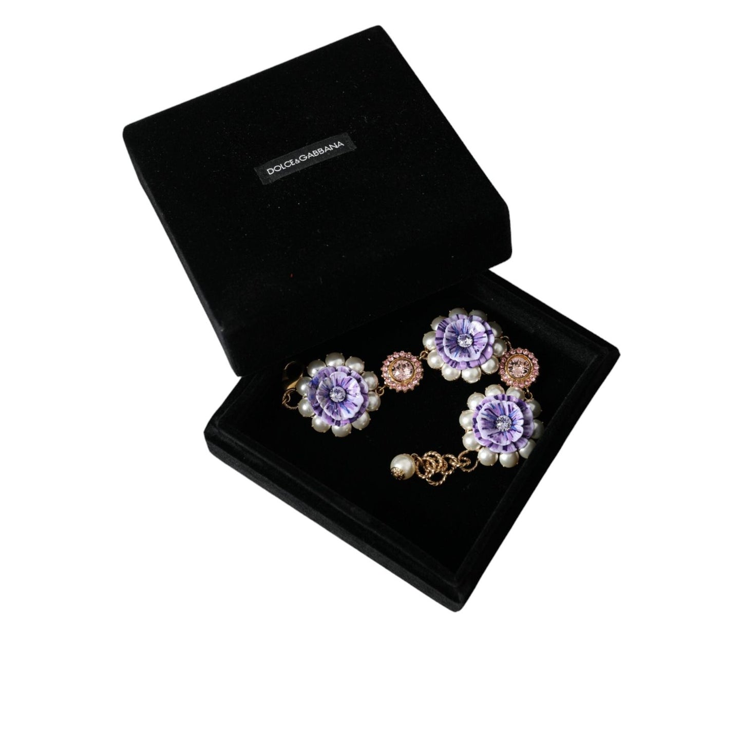 Dolce & Gabbana Gold FIORI BLOOMING Floral Baroque Crystals Bracelet SMY10238