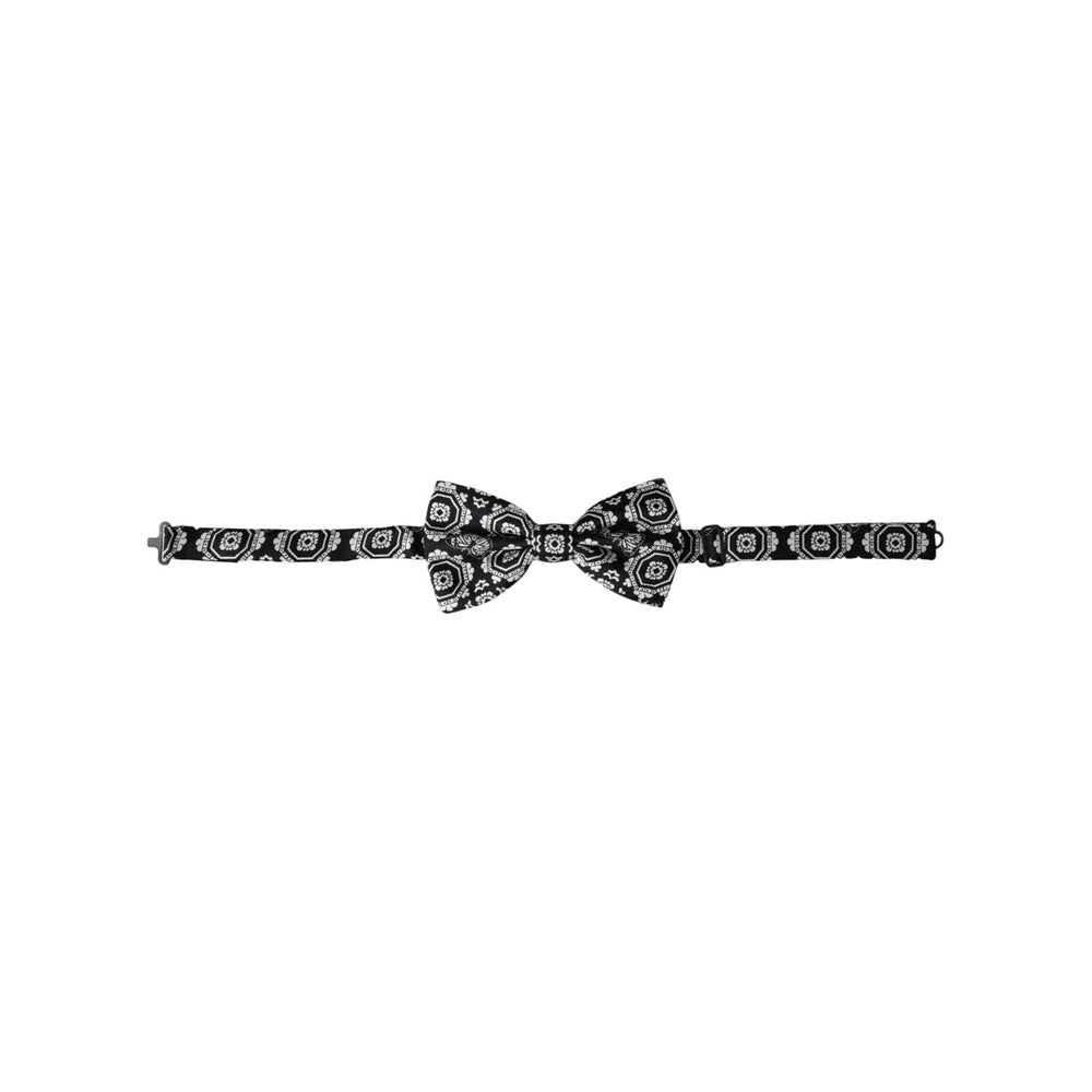Dolce & Gabbana Black White Printed Adjustable Neck Men Bow Tie FT3958