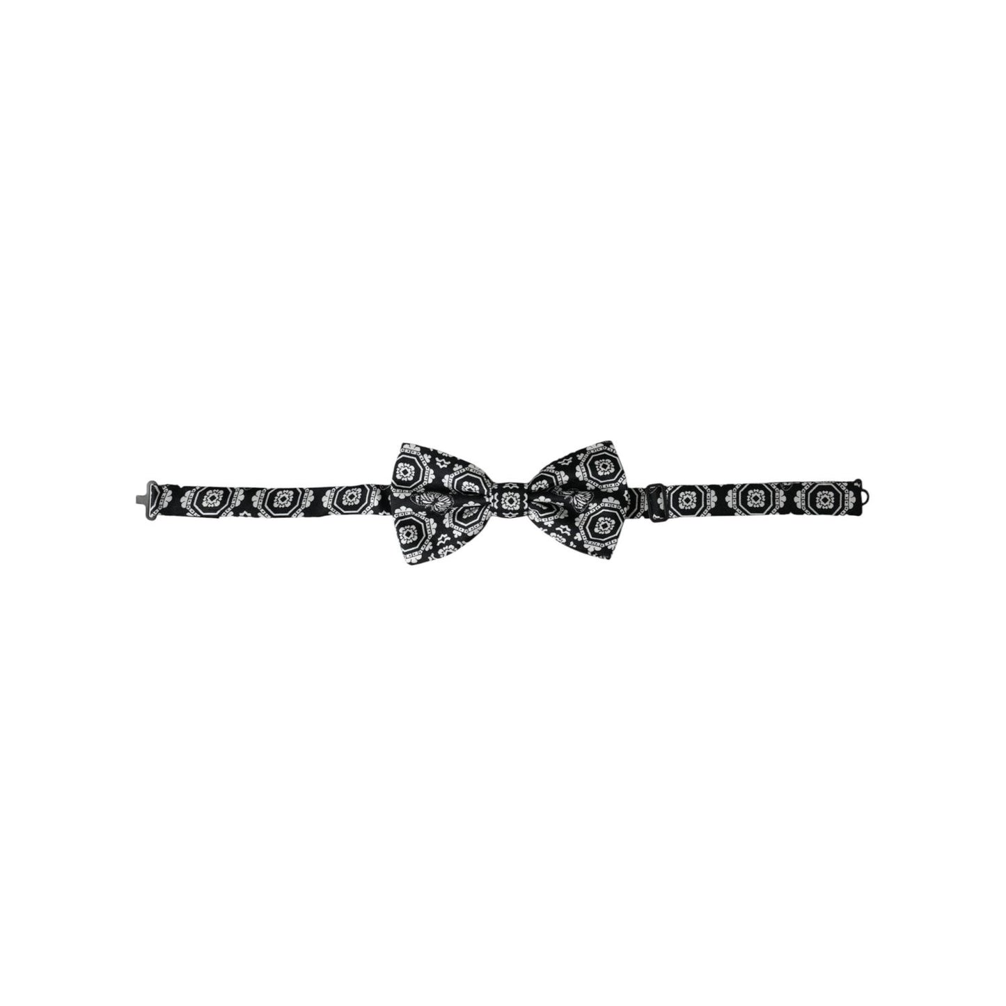 Dolce & Gabbana Black White Printed Adjustable Neck Men Bow Tie FT3958
