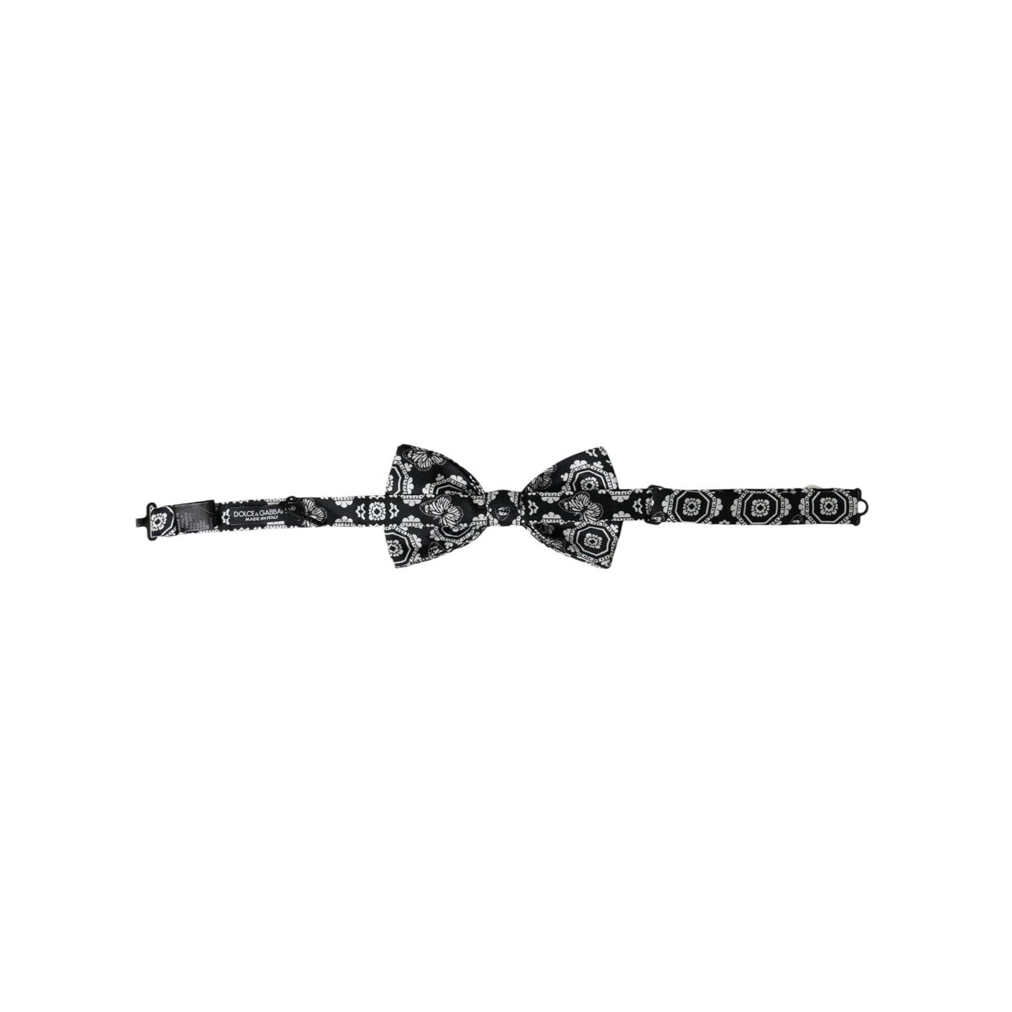 Dolce & Gabbana Black White Printed Adjustable Neck Men Bow Tie FT3958