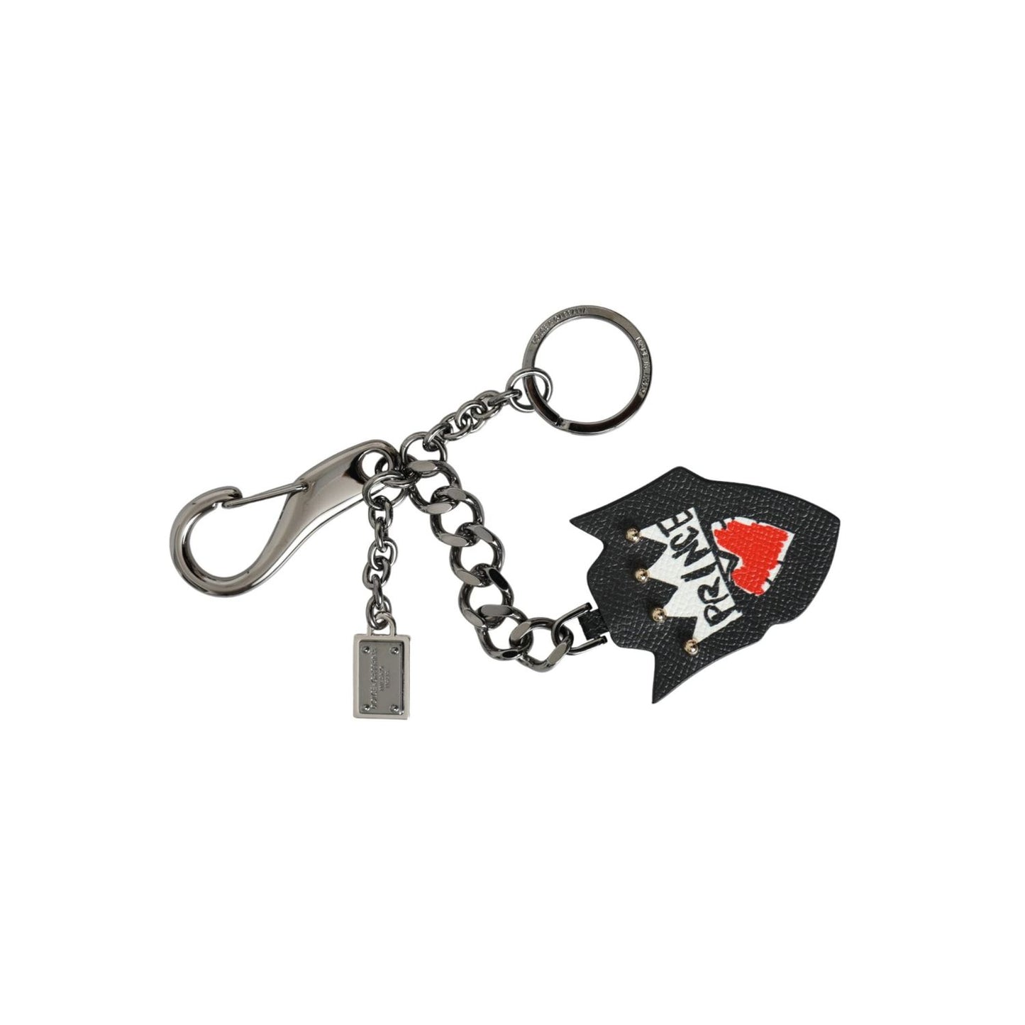 Dolce & Gabbana Black Prince Studs Logo Silver Brass Keychain Keyring SMY10339
