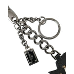Dolce & Gabbana Black Prince Studs Logo Silver Brass Keychain Keyring SMY10339