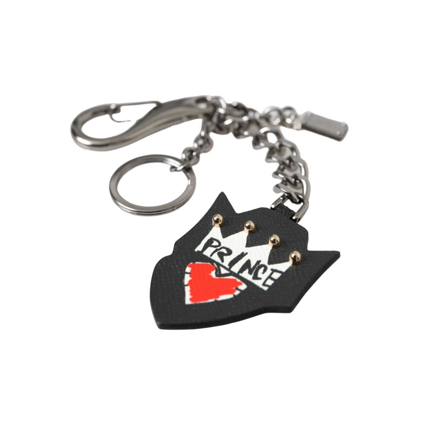 Dolce & Gabbana Black Prince Studs Logo Silver Brass Keychain Keyring SMY10339
