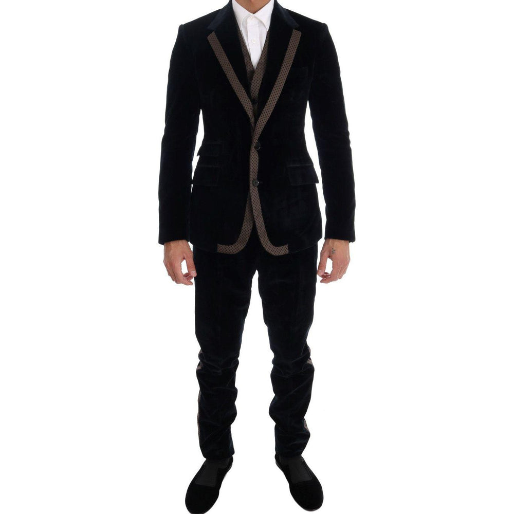 Dolce & Gabbana Blue Velvet Two Button Slim 3 Piece Suit KOS1131-4
