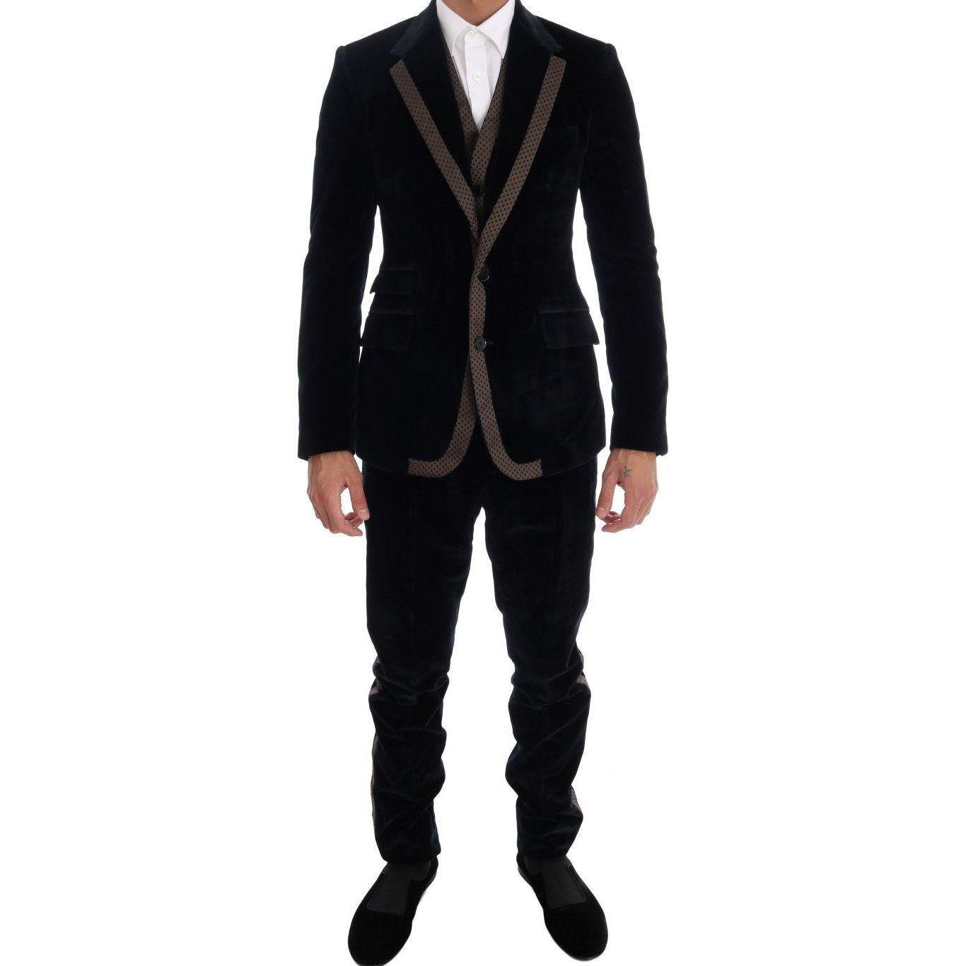 Dolce & Gabbana Blue Velvet Two Button Slim 3 Piece Suit KOS1131-4