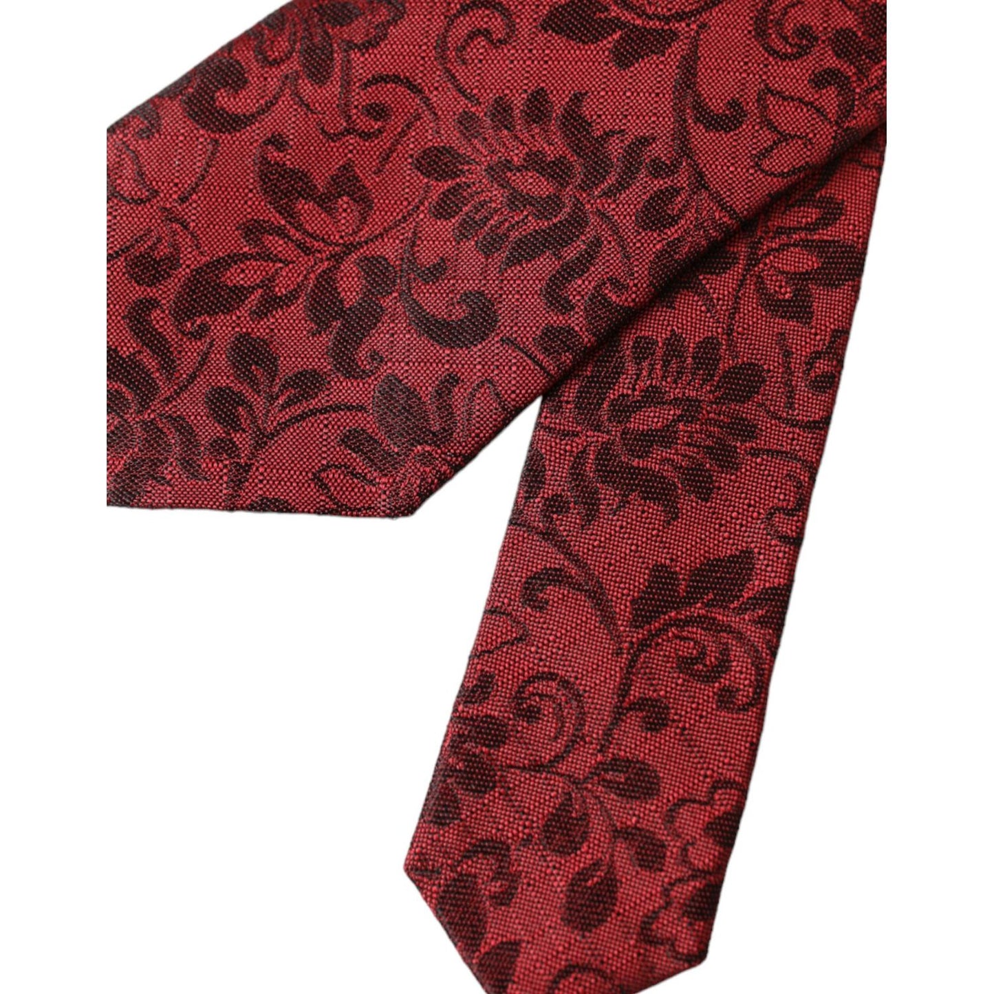 Dolce & Gabbana Red Floral Brocade Silk Adjustable Men Tie KRA3314