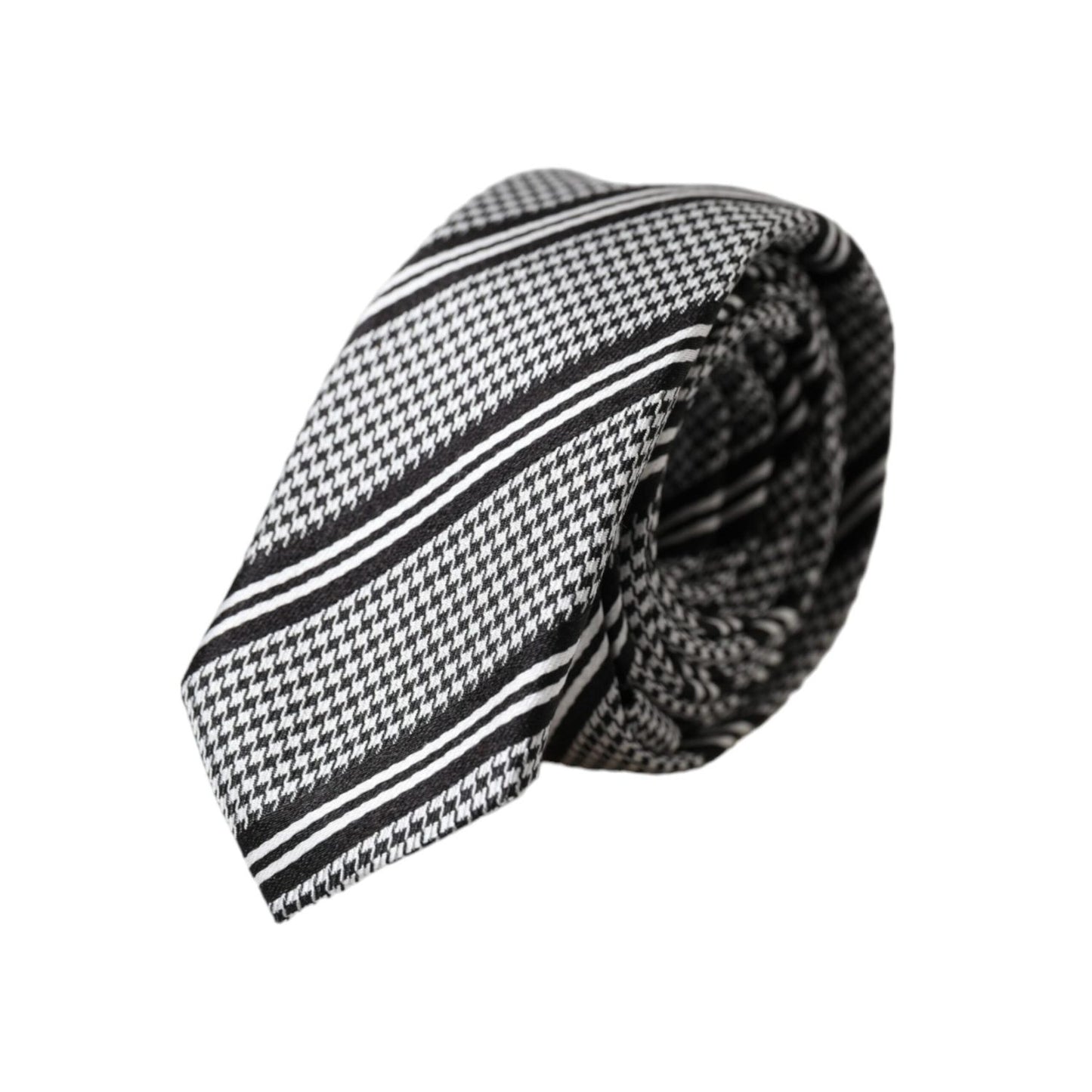 Dolce & Gabbana Black White Stripes Silk Adjustable Tie KRA3386
