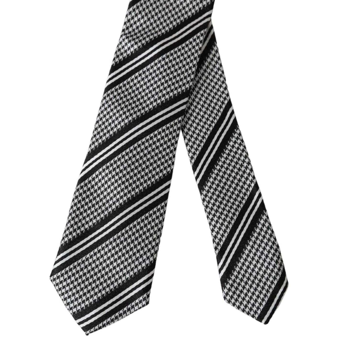 Dolce & Gabbana Black White Stripes Silk Adjustable Tie KRA3386