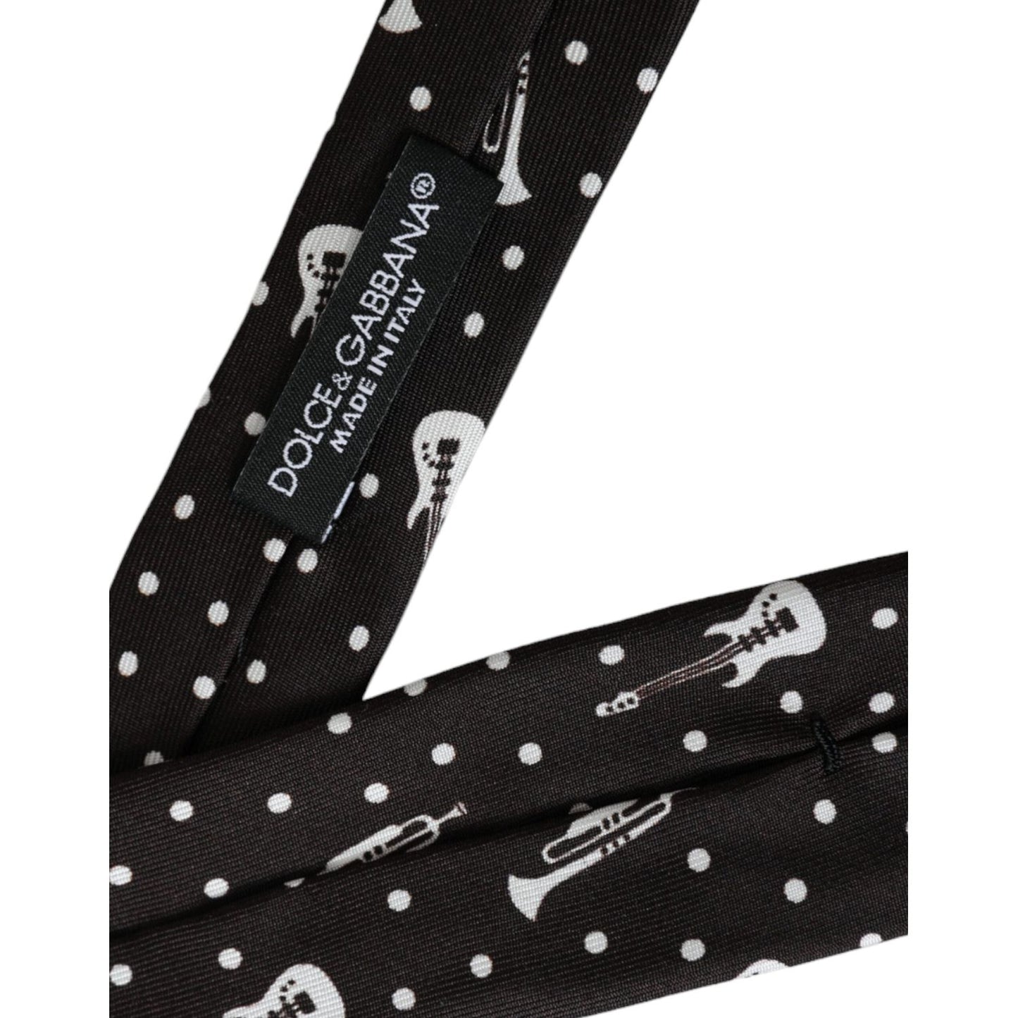 Dolce & Gabbana Black Guitar Print Silk Adjustable Tie KRA3398