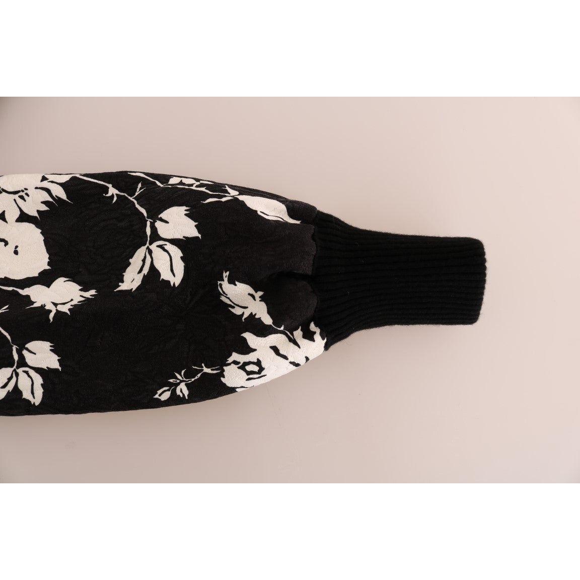 Dolce & Gabbana Black Fur Floral Brocade Zipper Sweater JKT1047#2-1