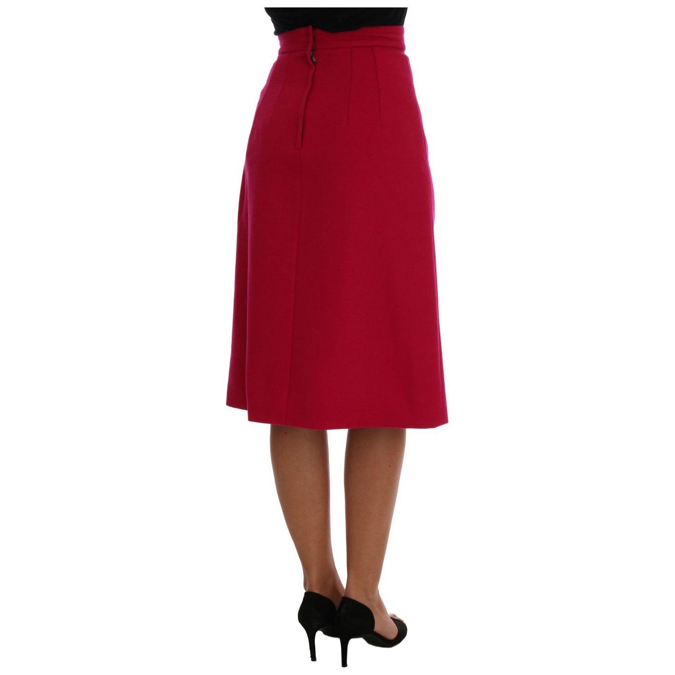 Dolce & Gabbana Pink Wool Knee Long A-Line Skirt SKI1084-3