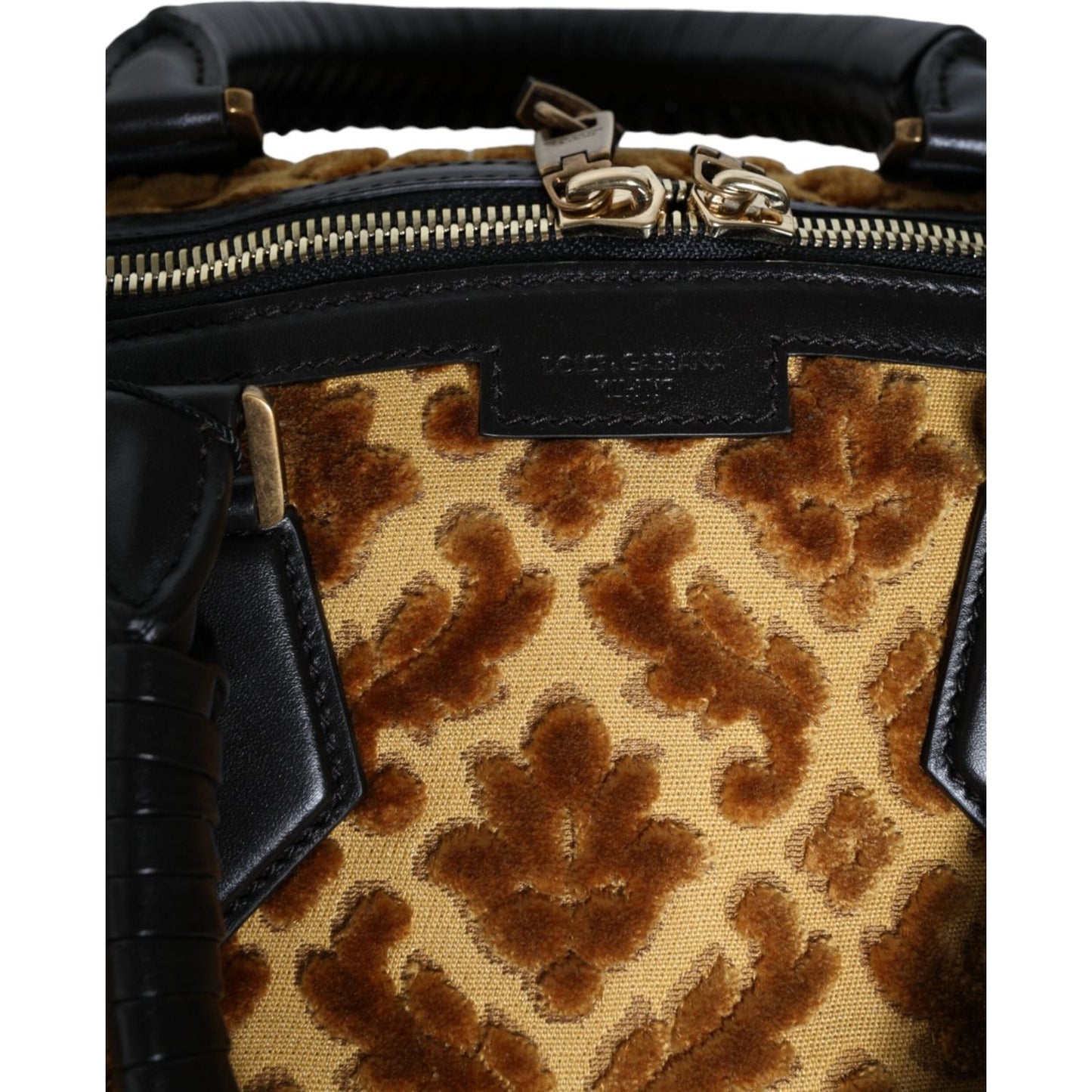 Dolce & Gabbana Beige Velvet Top Handle Shoulder Duffle Women Bag BAG1583