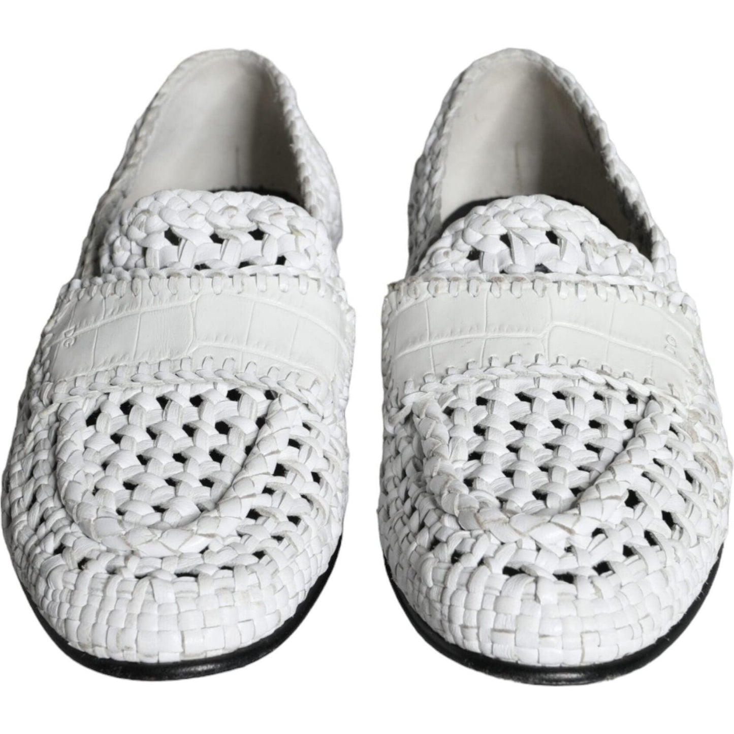 Dolce & Gabbana White Woven Leather Slip On Loafers Men Shoes MV5899-40