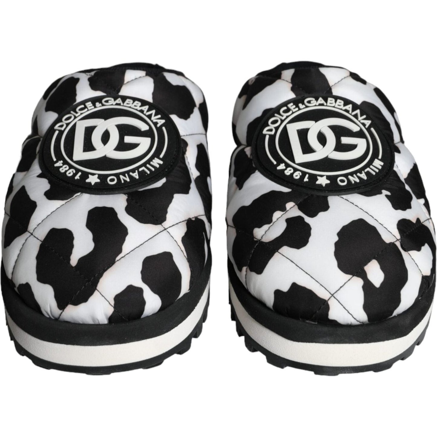 Dolce & Gabbana Black White Quilted Logo Sandals Slides Shoes MV5908-44