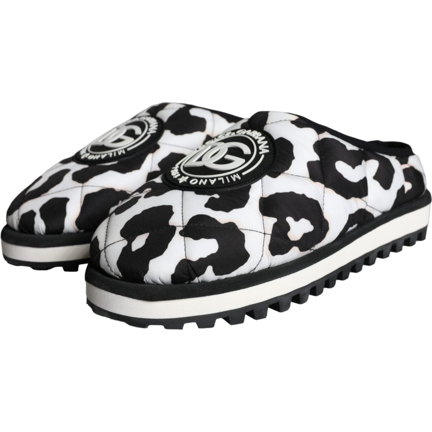 Dolce & Gabbana Black White Quilted Logo Sandals Slides Shoes MV5908-44