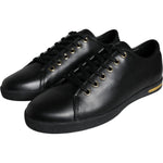 Dolce & Gabbana Black Gold Leather Classic Sneakers Shoes LA11250-36.5