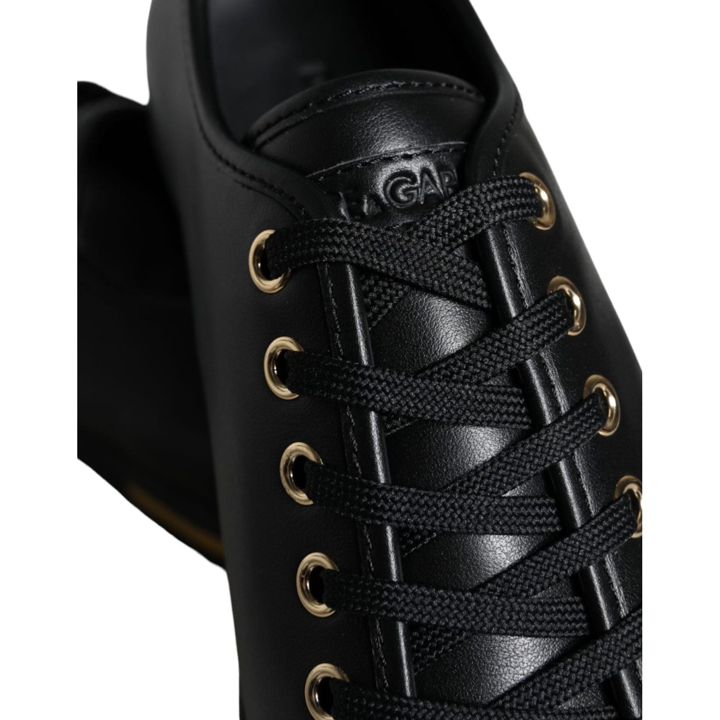 Dolce & Gabbana Black Gold Leather Classic Sneakers Shoes LA11250-36.5