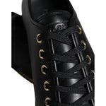 Dolce & Gabbana Black Gold Leather Classic Sneakers Shoes LA11250-36.5
